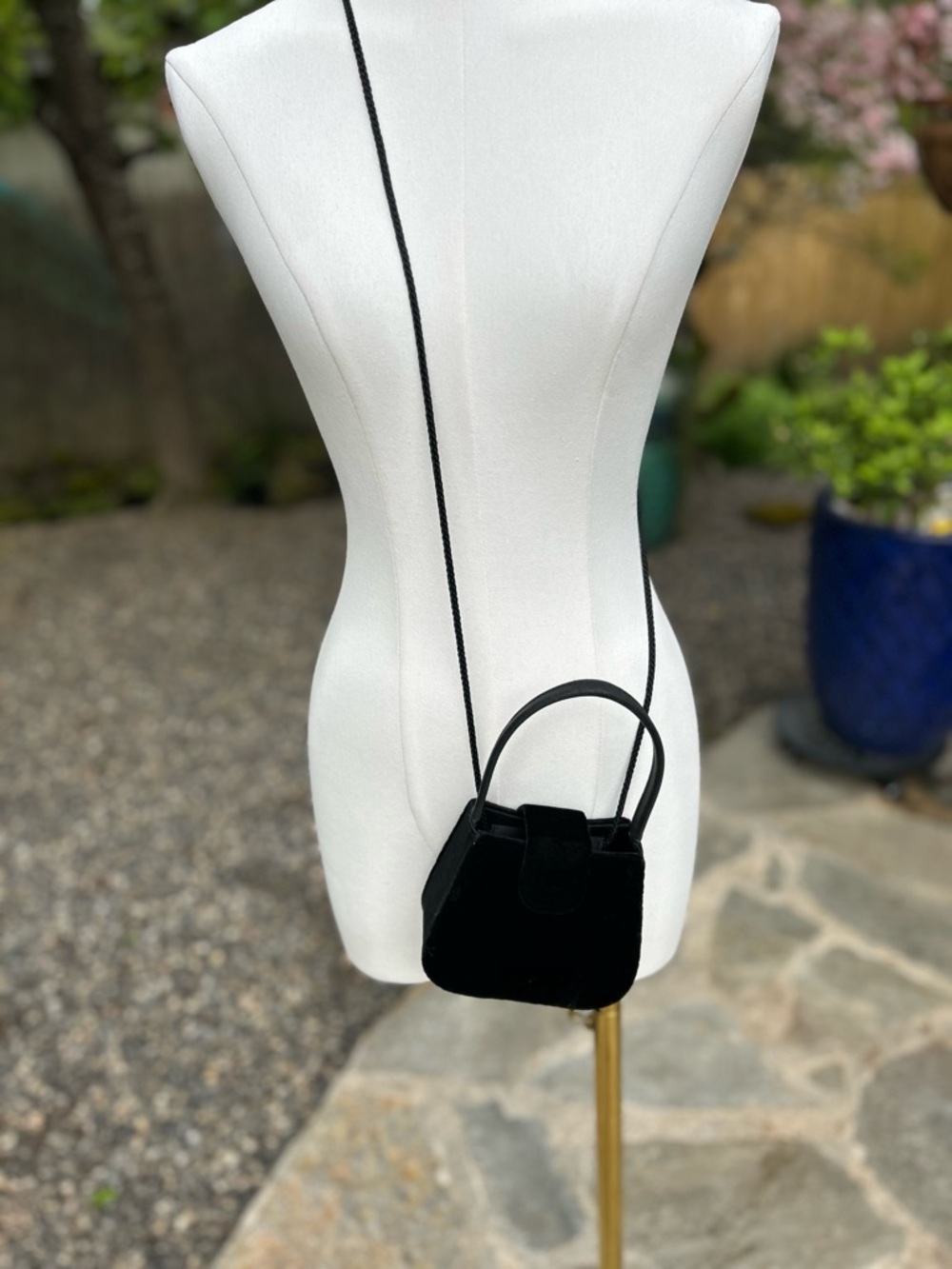 Black Mini Velvet Crossbody Bag with Top Handle